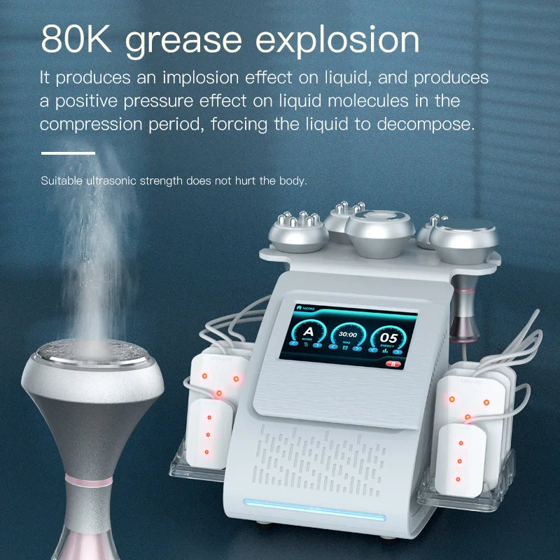 2023 The Latest 6 In 1 80k Ultrasonic Cavitation Vacuum Lipo RF Laser Weight Loss Machine Suitable for Home and Business