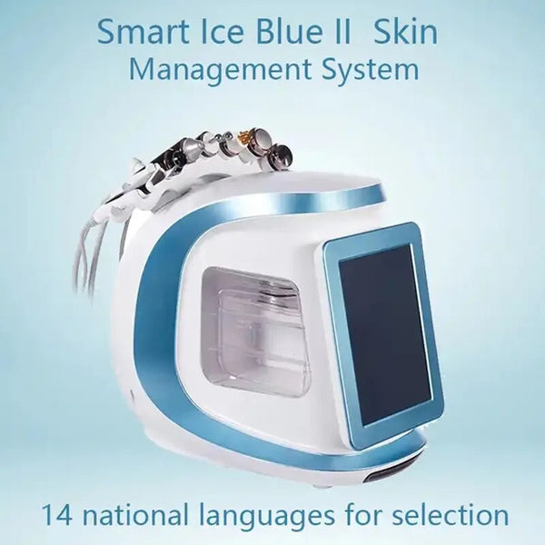 Nova água dermoabrasão oxigênio gelo azul jato inteligente aqua casca pequena bolha dispositivo de limpeza da pele máquina facial