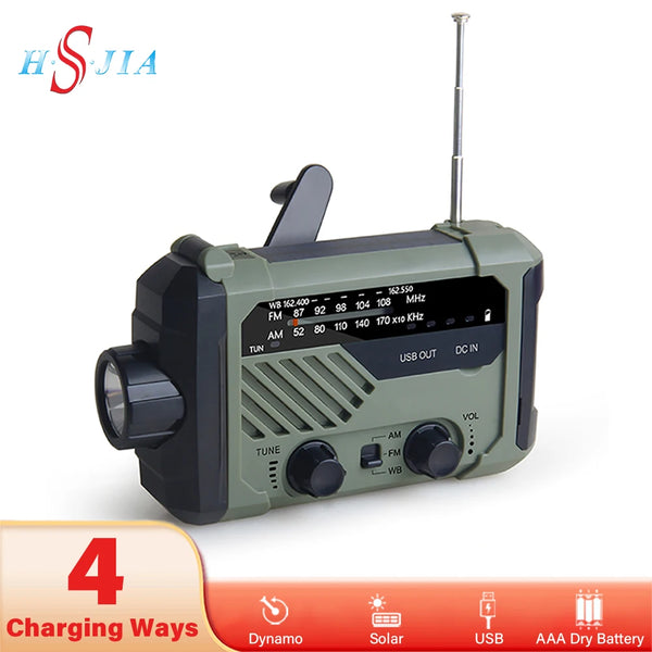 Radio Portable à manivelle AM ​​FM NOAA, lampe de lecture d'urgence 3 en 1, lampe de poche, charge solaire, antenne télescopique, nouveauté 2024