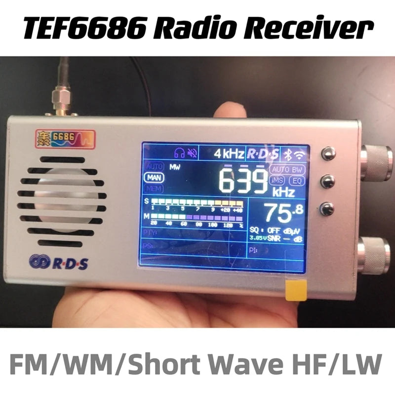 Ricevitore radio FM/MW/onde corte HF/LW di seconda generazione TEF6686 Firmware V1.18 LCD da 3,2 pollici + custodia in metallo + altoparlante