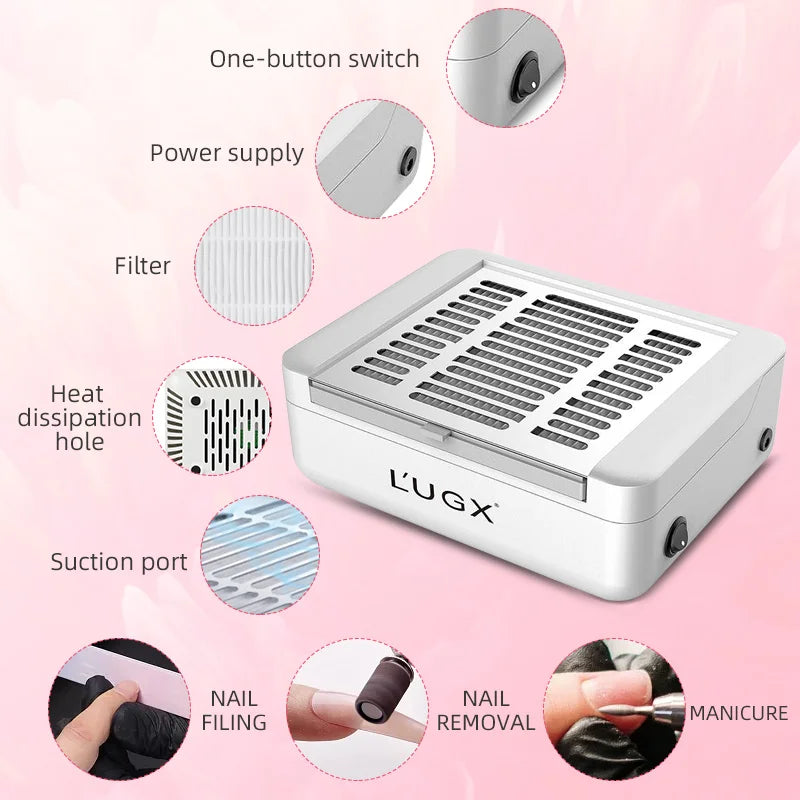 L'UGX 40W Nail Dust Collector Extractor Fan For Gel Polishing Powerful Nail Vacuum Cleaner With Remove Filter Nail Salon Equipment
