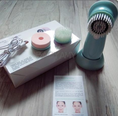 3 cabezales / juego de limpiador facial eléctrico multifunción USB recargable máquina de cepillo de limpieza facial herramientas para el cuidado de la piel facial azul