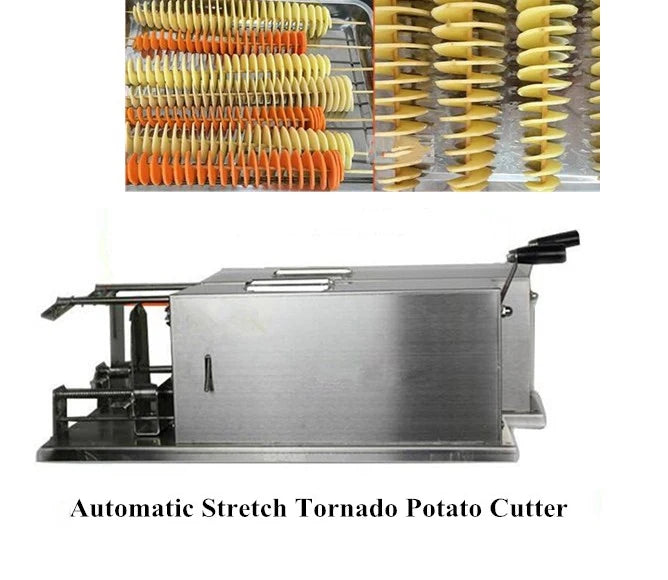 45cm panjang Regangan automatik Mesin kentang Tornado mesin pemotong lingkaran kentang Goncang tangan mesin pemotong kerepek kentang mesin penghiris