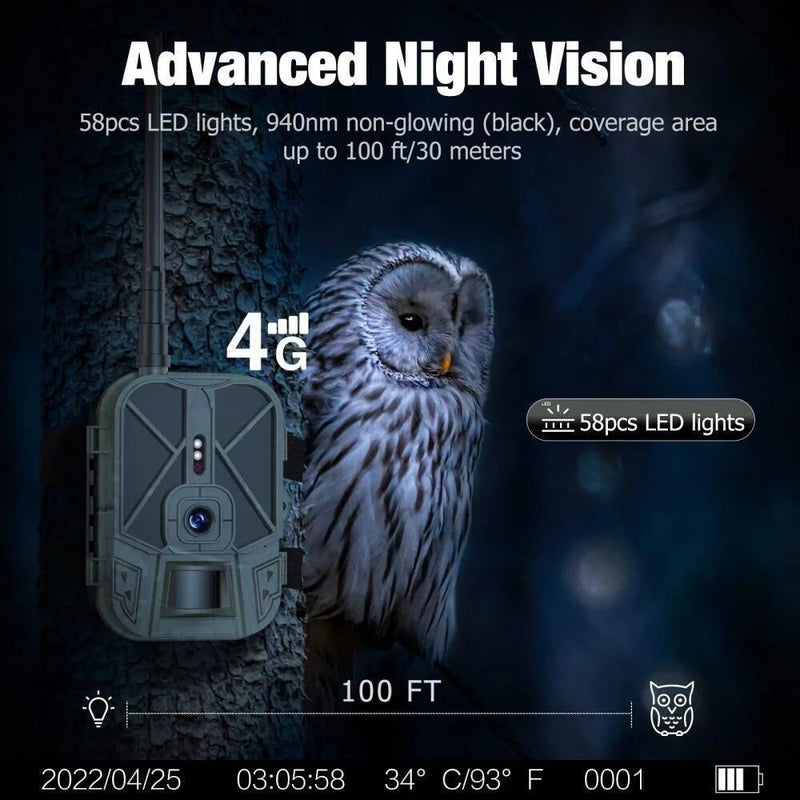 4G LIVE Video Kaċċa Trail Kamera 10000mah Batterija tal-litju Kamera Ċellulari 36MP4K Wireless APP Cloud Service IR Night Vision De