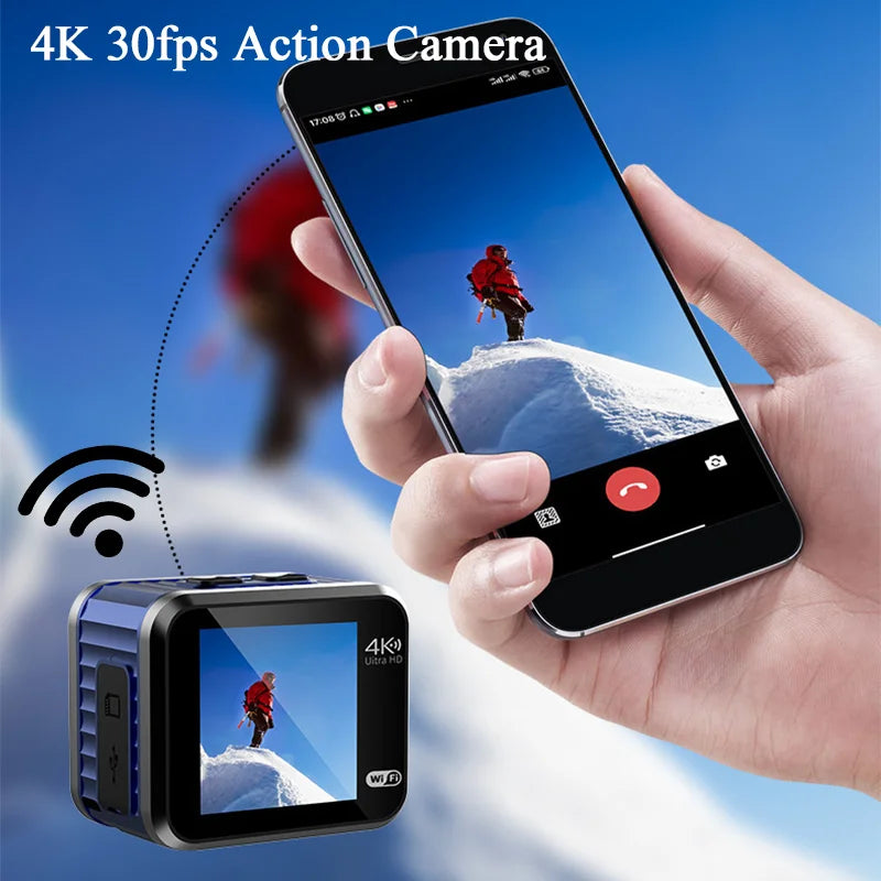 Caméra d'action Wifi 4K 30fps Ultra HD, Mini caméra étanche avec télécommande, casque de moto, caméscope de Sport pour voiture et vélo