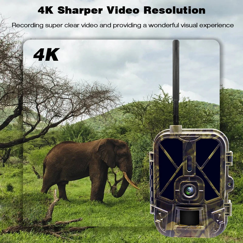 4K Live Stream Trail Camera 4G 30MP APP Cloud Servizio Telecamere da caccia 10000Mah Li-Battery Visione notturna Foto Trappole HC940PROLI