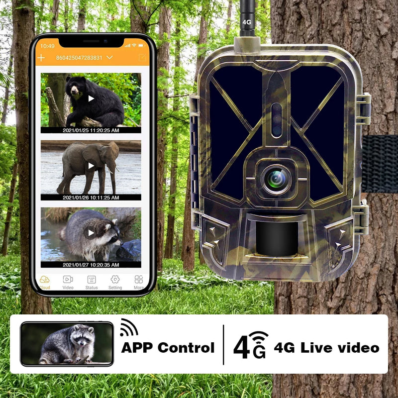 4K Live Stream Trail Camera 4G 30MP APP Clould Service Jaktkameror 10000Mah Li-batteri Night Vision Photo Traps HC940PROLI