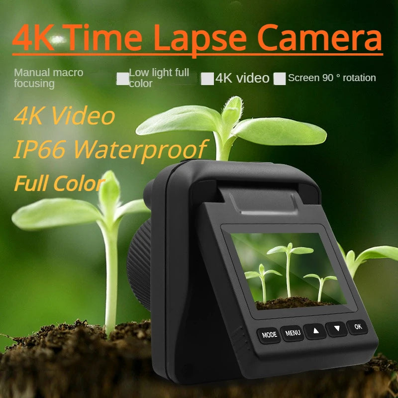 4K 시간 경과 카메라 IP66 방수 건설 타이머 야외 안뜰 식물 조사 야간 투시경 풀 컬러 시간 경과 캠