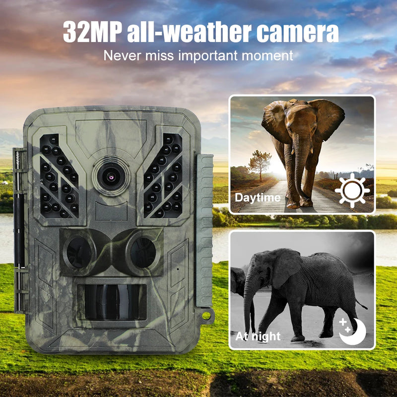 Kamera Jejak Satwa Liar Wifi 4K Luar Ruangan Mini 32MP Kamera Berburu Inframerah dengan Penglihatan Malam Diaktifkan Gerakan Pramuka Perangkap Foto