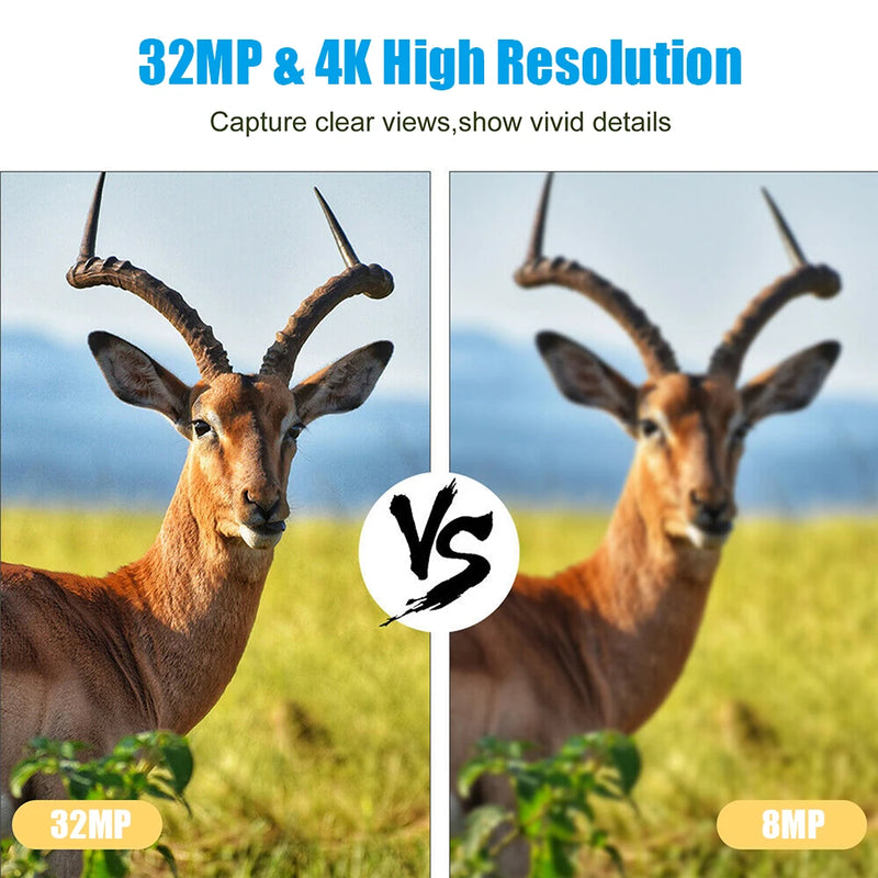 4K Wifi שביל חיות בר מצלמת חיצוני מיני 32MP אינפרא אדום מצלמת ציד עם ראיית לילה מופעלת תנועה צילום מלכודות צופים