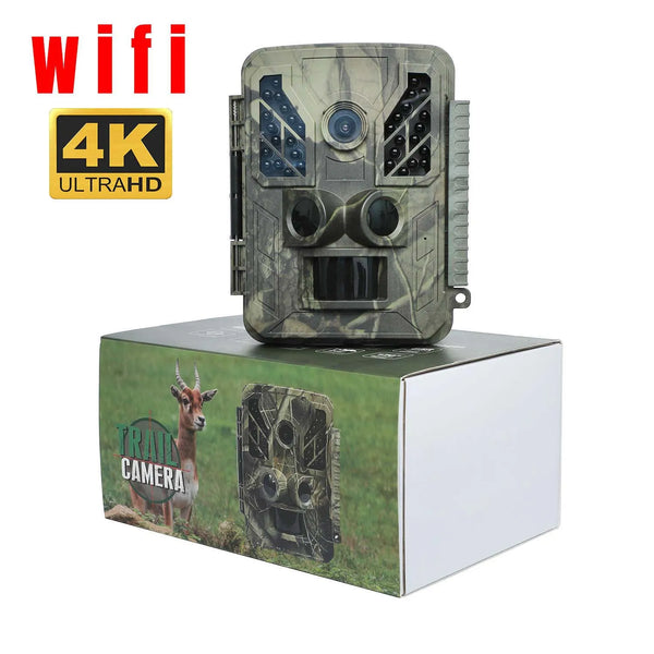 4K Wifi野生動物トレイルカメラ屋外ミニ32MP赤外線狩猟カメラナイトビジョンモーション活性化スカウトトラップ写真