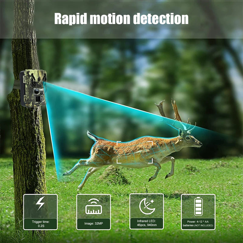 4K Wifi Wildlife Trail kamera kültéri mini 32MP infravörös vadászkamera éjjellátó mozgással aktivált cserkészcsapdákkal fotó