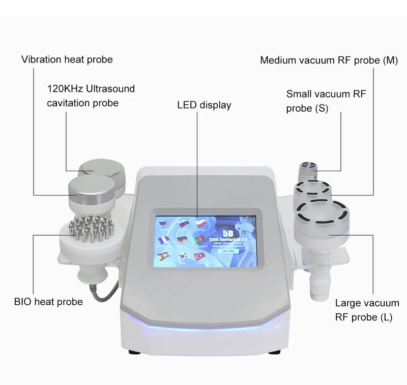 6 i 1 120K kavitationsvakuum 5D ultraljudsmaskin för kroppsbantningFettförbränning celluliterborttagning Massage Blast Skönhetsanordning