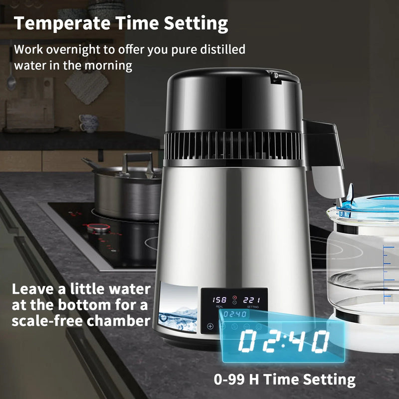 4 literes vízlepárló tisztító szűrő 1,5 l/h 1 l/h iváshoz Kettős hőmérsékletű kijelző, rozsdamentes acél hűtő irodai otthoni használatra