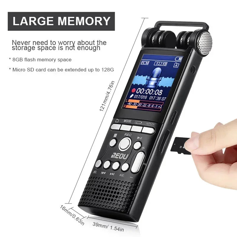 8GB/16GB/32GB Professional Voice Activated Digital Audio Recorder Usb Non-stop 100hr Recording Pcm 1536kbps External Microphone