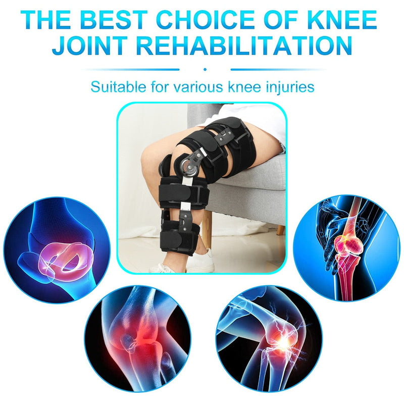 Medicinsk grad 0-120 graders justerbar gångjärnsförsedd knä Benstöd Stöd för knä Ankelstöd Ligamentskada Reparation