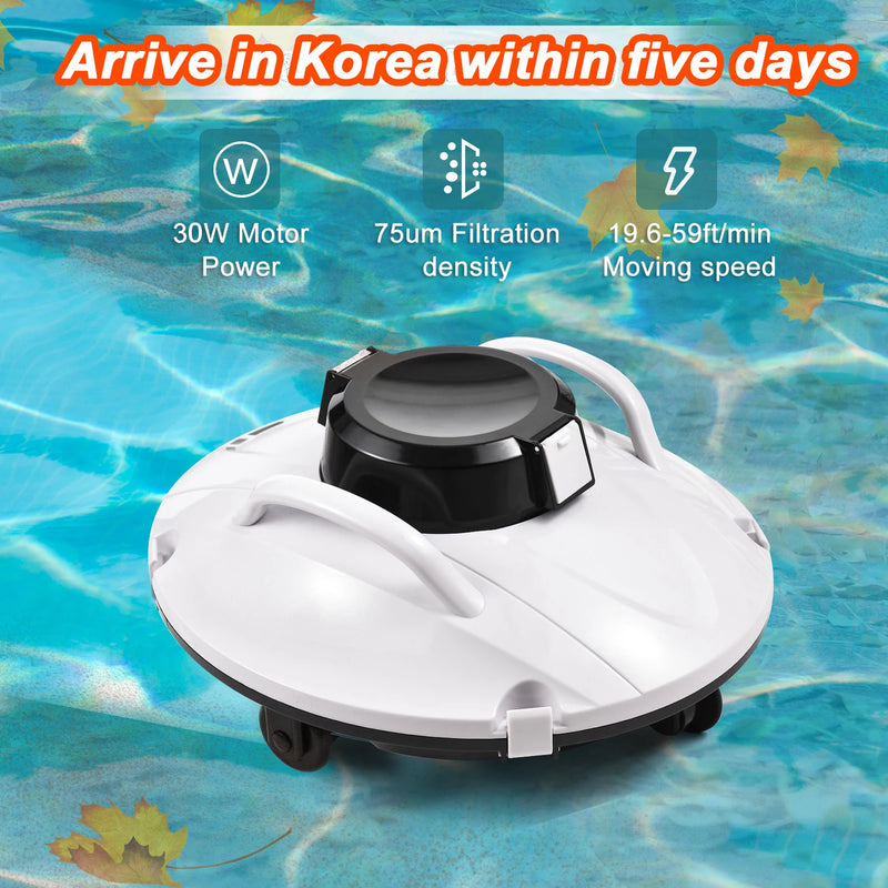 Cordless Robotic Pool Cleaner 30W Pool Vacuum 30W Powerful Suction Lasts 90 Mins with LED Indicator Support Self-Parking