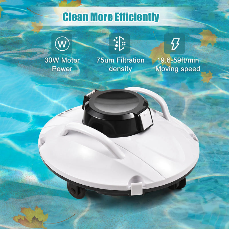 Limpador robótico sem fio para piscina, aspirador de piscina de 30w, sucção poderosa, dura 90 minutos com indicador led, suporte para estacionamento automático