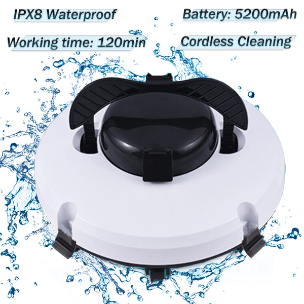 Limpiador de piscinas robótico inalámbrico IPX8, resistente al agua, de doble Motor, fuerte succión, autoestacionamiento, 120 minutos de tiempo de ejecución, aspirador automático para piscinas
