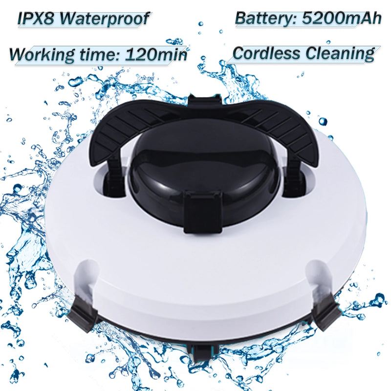 Cordless Robotic Pool Cleaner IPX8 Waterproof Dual-Motor Strong Suction Self-Parking 120Mins Runtime Automatic Pool Vacuum