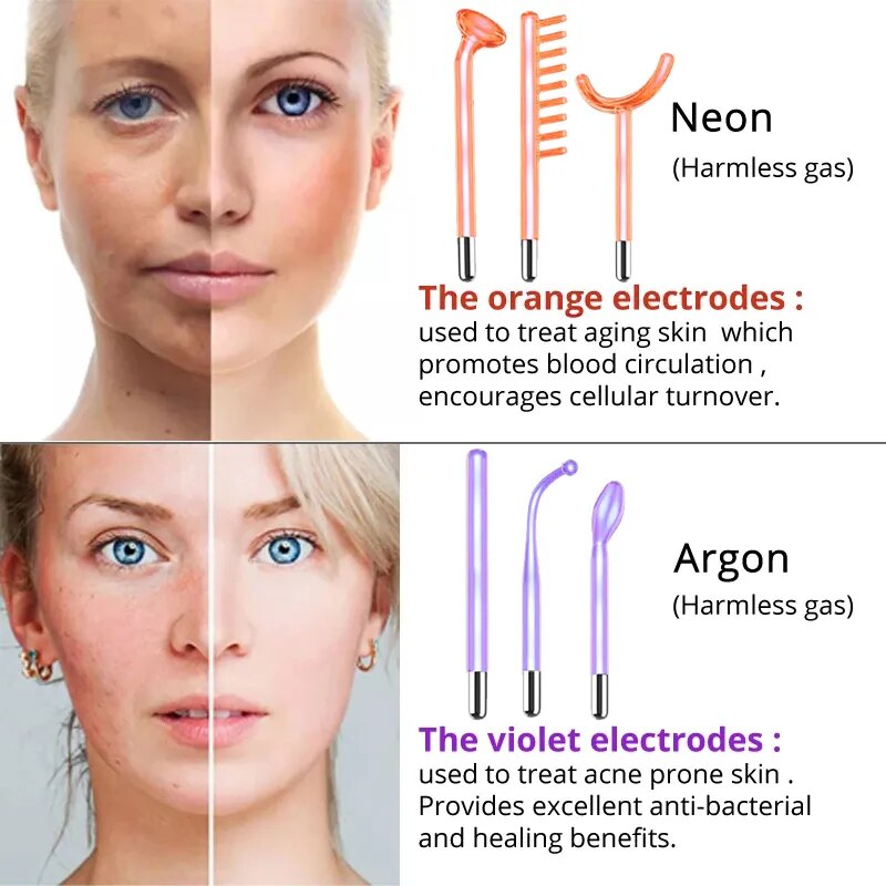 Darsonval portátil de alta frequência máquina facial terapia da pele com 6 varinhas néon &amp; argônio remover rugas acne terapia facial varinha