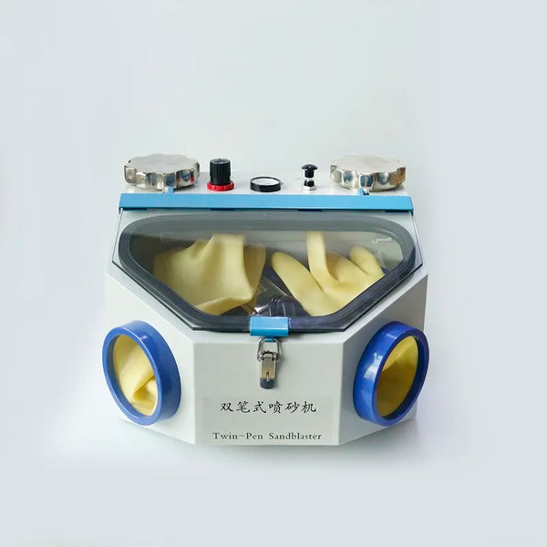 Caixa de jateamento de caneta dupla dental porcelana coroa interna suporte ortodôntico máquina de jateamento