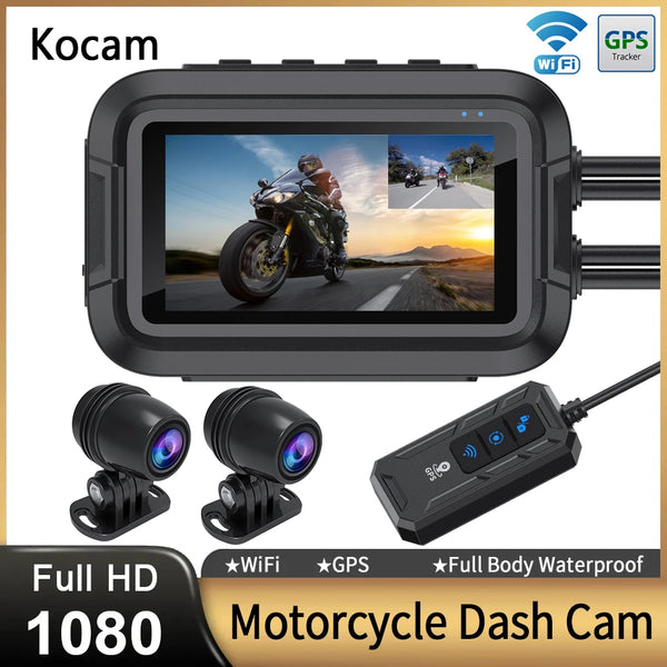 Dubbel 1080P Motorcykel DVR Helkropp Vattentät Moto Kamera WiFi GPS Dash Cam Fram Bak Kör Video Recorder Black Box