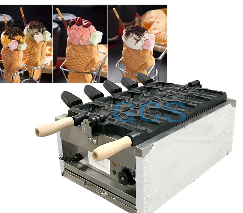 Electric 110v 220v Commercial Use Ice cream Taiyaki machine Fish cone waffle maker ice cream Fish molds