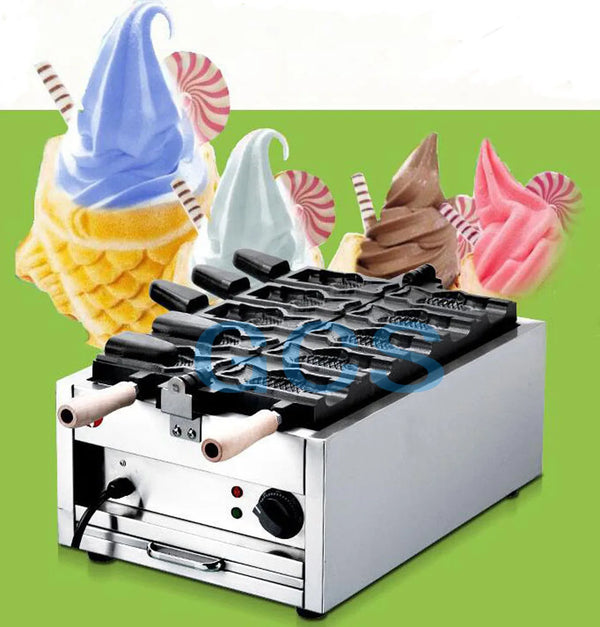 מכונת גלידה טאיאקי חשמלית 110v 220v לשימוש מסחרי מכונת גלידה קונוס ופל דגים תבניות דגים