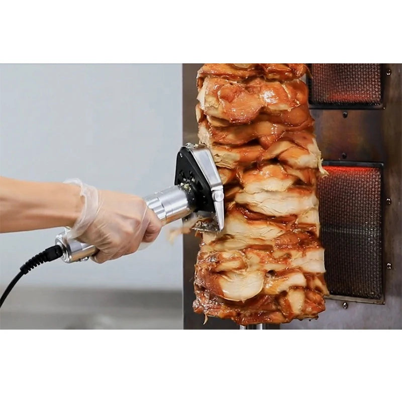 Kebab elettriku Slicer Doner Sikkina Shawarma Cutter Handheld Gyro Knife 220V 110V Żewġ Xfafar Magni tal-Qtugħ tal-Laħam Ixwi BBQ