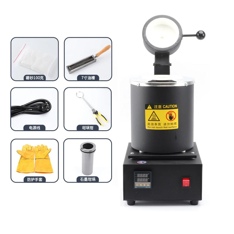 Forno Fusione Metalli 1/2/3 Kg Di Capacitu00e0, Forno Fusione Elettrico Con Crogiolo Di Grafite, Forno Di Fusione Dell'oro Forno Fusione Elettrico Automatico Per Metalli Preziosi,Black-2KG - Foto 9