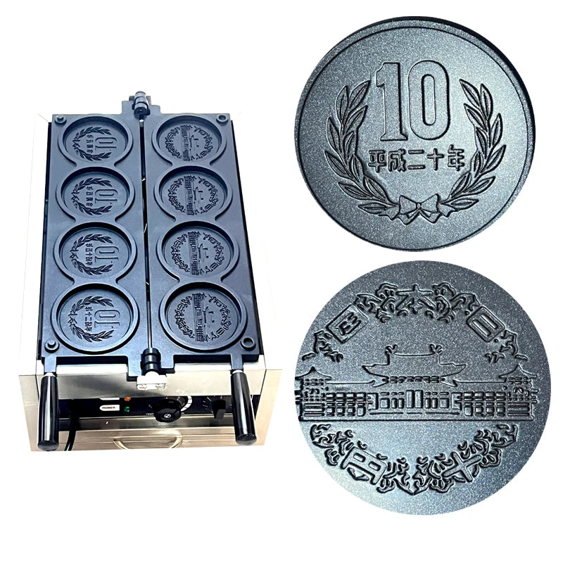 גז/חשמל יפני/קוריאני מכונת וופל מטבעות צורת מאפין מכונת פנקייק ממולאים מכונת וופל מטבעות זהב