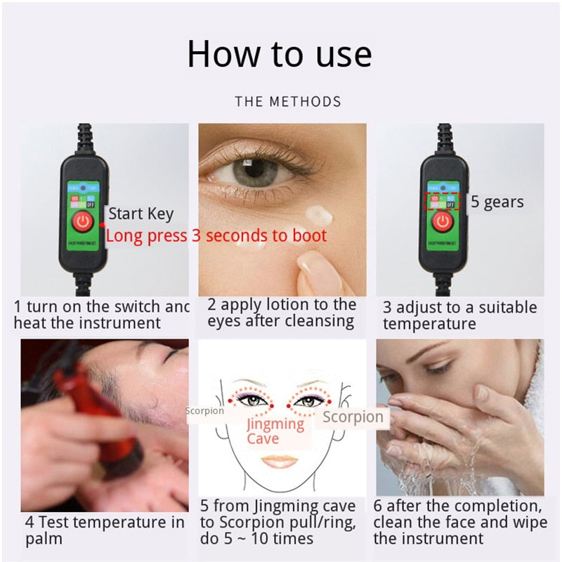 Electric Stone Massager Pen Acupressure Heating Stimulator Acupoint Eye Pen Beauty Bar Face Lifting Wrinkles Removal Thin Face