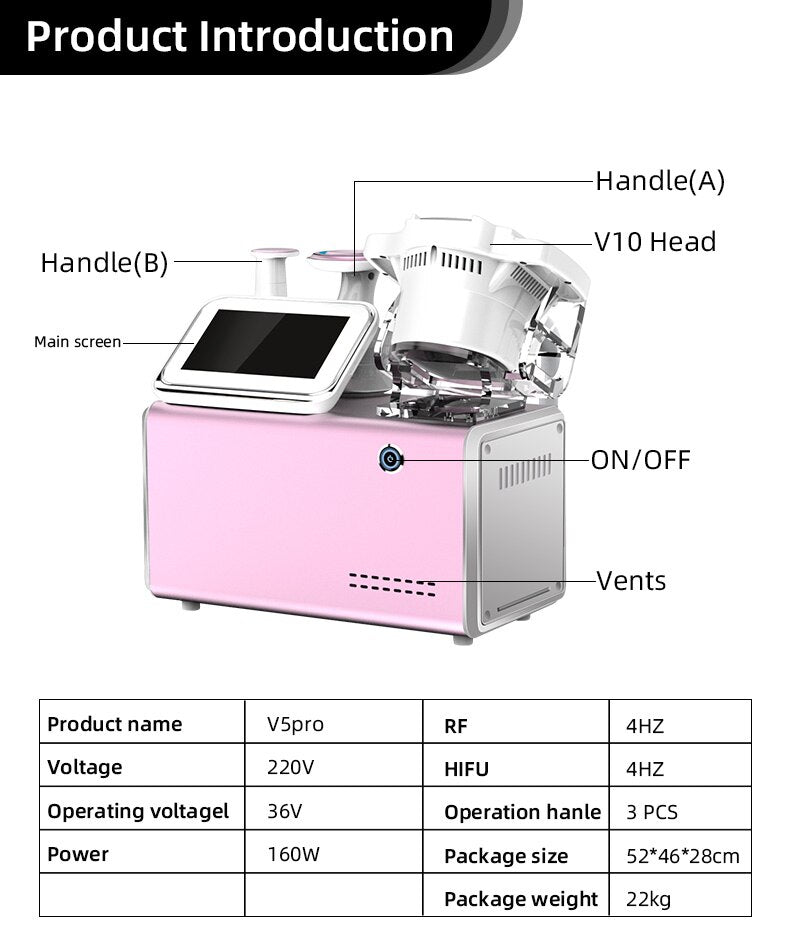 V5 PRO skupiony system ultradźwiękowy kawitacja próżniowa wyszczuplający system odchudzania EMS (mikroprądowy) + RF + kawitacja