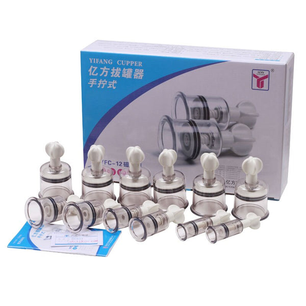 Portable 12 cawan China Medical Vacuum Cupping Set Urut Terapi Magnetik Dengan Plastik Bertebal