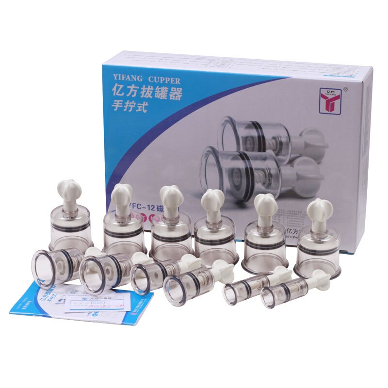 Portátil 12 xícaras China Medical Vácuo Cupping Massagem Terapia Magnética Com Plástico Engrossado
