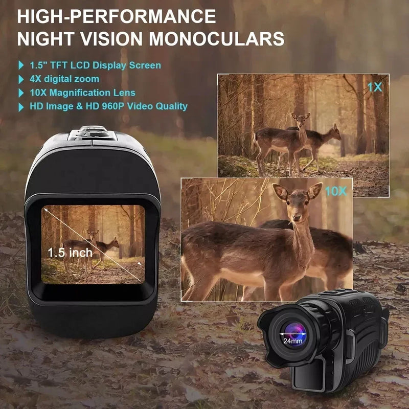 HD 적외선 야간 투시경 장치 R7 5X 줌 디지털 단안 망원경 1080P 야외 카메라, 주야간 듀얼 사용 사냥