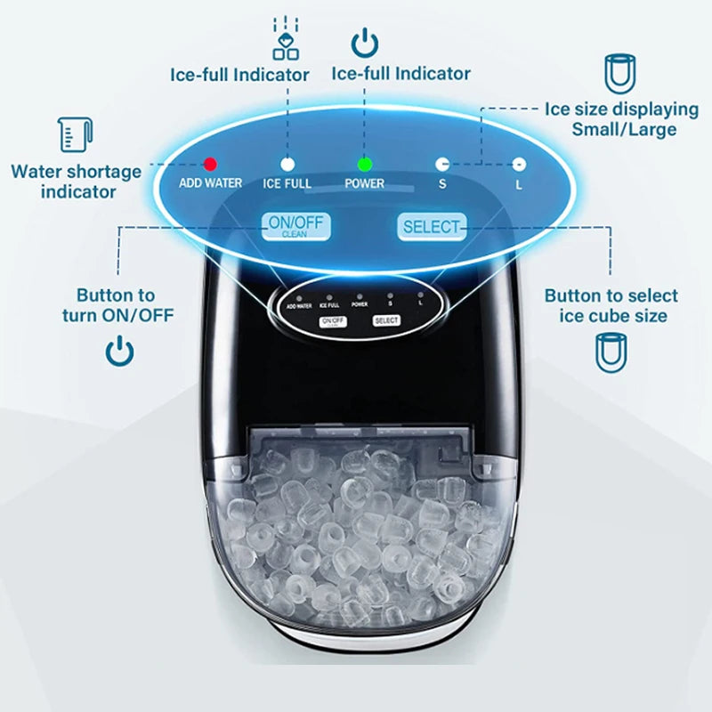HICON-máquina de hacer hielo eléctrica para el hogar, máquina cilíndrica para hacer cubitos de hielo, encimera para tienda comercial de té de la leche pequeña, 15KG/24H