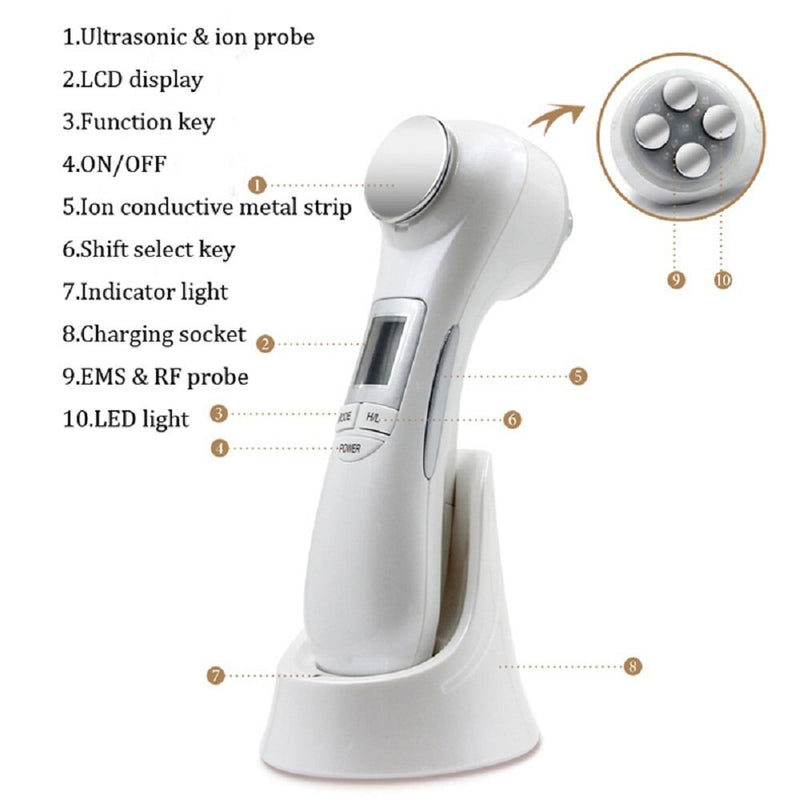 Multifunctional ultrasonic vibration cleaning instrument LED RF Photon Therapy EMS Ion Microcurrent Mesotherapy Beauty Machine