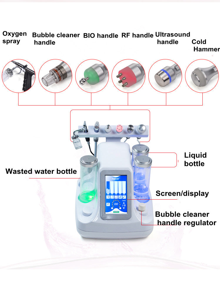6 في 1 فراغ تنظيف الوجه Hydro Dermabrasion Water Oxygen Jet Peel Machine for مكنسة كهربائية لتنظيف المسام آلة تدليك الوجه 220 فولت