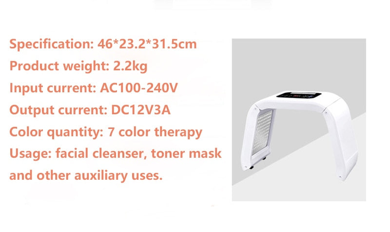 Professional Photon PDT Led Light Facial Mask Machine 7 Colors Acne Face Whitening Skin Rejuvenation Light Therapy