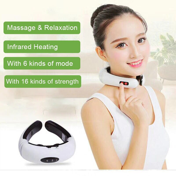 6 Mode Electric Pulse Back and Neck Massager Far Infrared Heating Pain Relief Tool Health Care Relaxation 16 strength