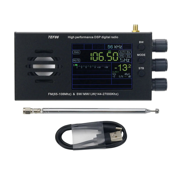 HamGeek TEF86 Rádio digital DSP de alto desempenho 65-108 MHz FM e 144 -27000 KHz SW/MW/LW com display LCD de 3,2 polegadas