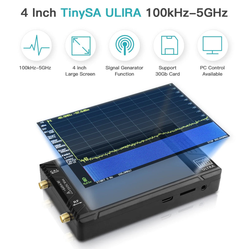 Handhållen skärm TinySA ULTRA 4" 100k-5,3GHz RF-signalgeneratorspektrumanalysator för SDR-radiokortvågsantenn
