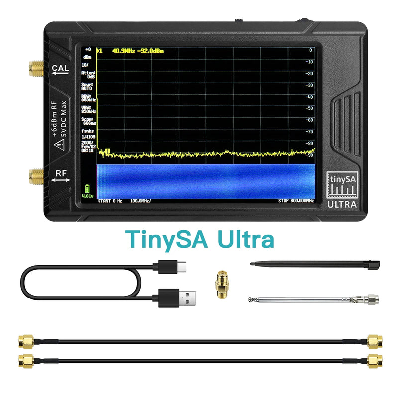 Handhållen skärm TinySA ULTRA 4" 100k-5,3GHz RF-signalgeneratorspektrumanalysator för SDR-radiokortvågsantenn