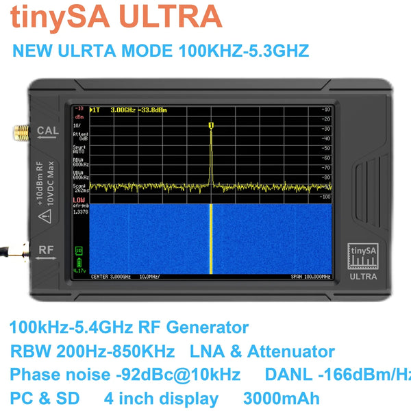 Kézi kijelző TinySA ULTRA 4" 100k-5.3GHz RF jelgenerátor spektrumanalizátor SDR rádiós rövidhullámú antennához