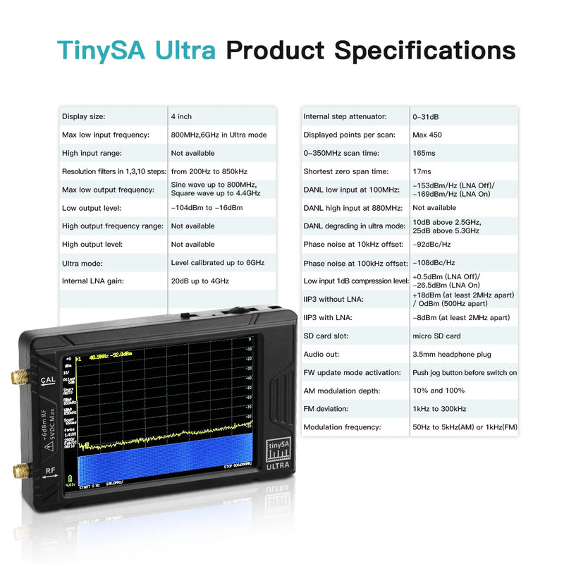 Display portátil tinysa ultra 4 "100k-5.3ghz analisador de espectro gerador de sinal rf para antena de ondas curtas de rádio sdr
