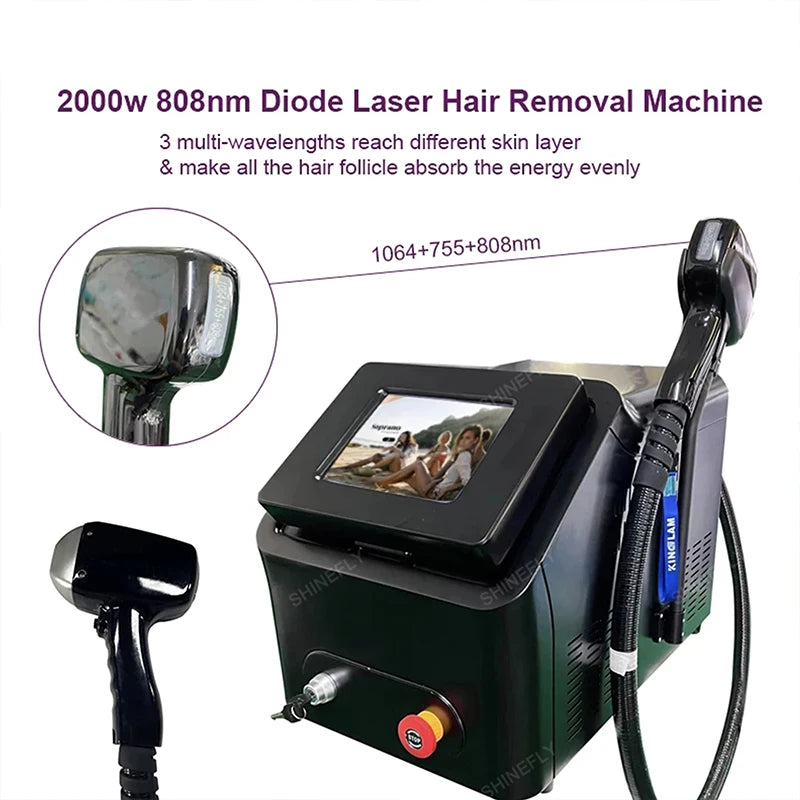 Högkvalitativ 808 Diode Laser Hårborttagning 3 Våglängd 755nm 808nm 1064nm Diod Permanent Laser Hair Remo