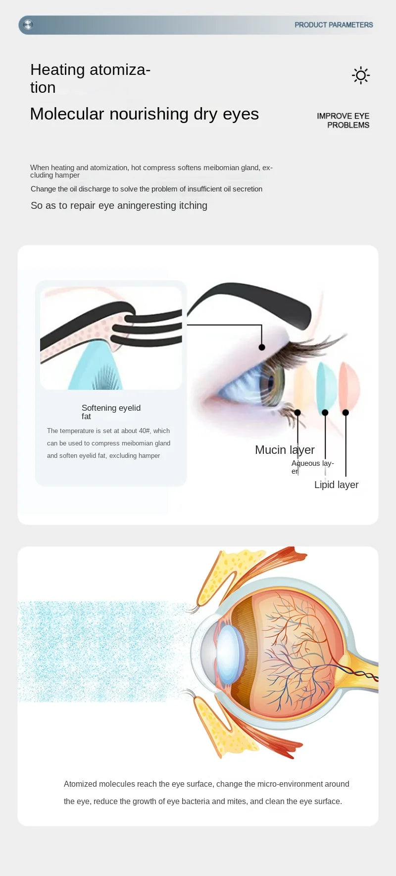 Warm en koud SPA Eye-verstuiver Droog rood bloed van het oog wordt door ultrasone microstroom in de Spa Eye Beauty Salon geïntroduceerd