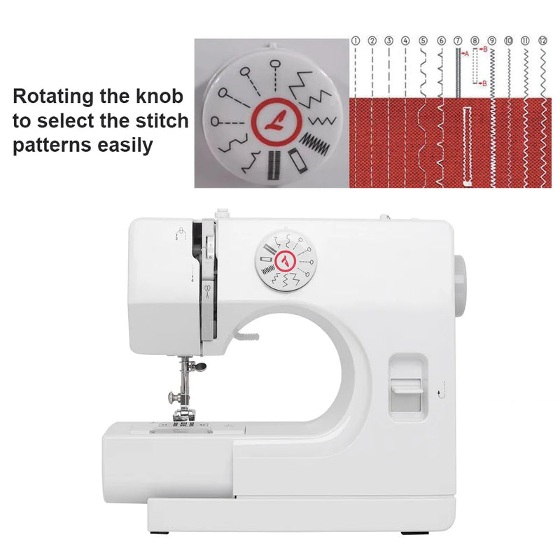 Household Sewing Machine Portable Electric Sewing Machines with 12 Built-in Stitch Patterns Light Adjustable Speed Control